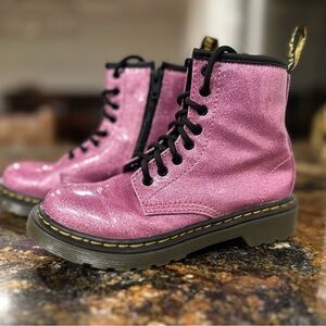 Dr Martens Dark Pink Glitter Girls Youth Combat Boot Size 13